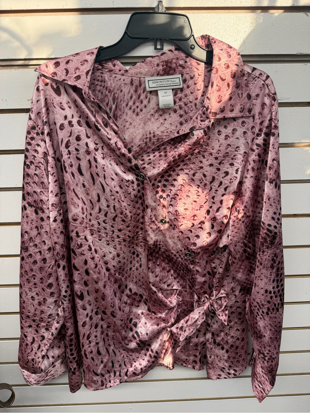 Pink Animal-Print Satin Blouse